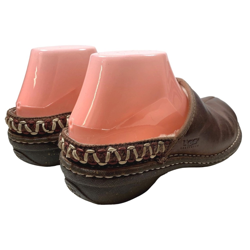 UGG Kohala Clogs Womens Size 7 Brown Leather Shearling Lined Slip On Mules - Picture 14 of 16